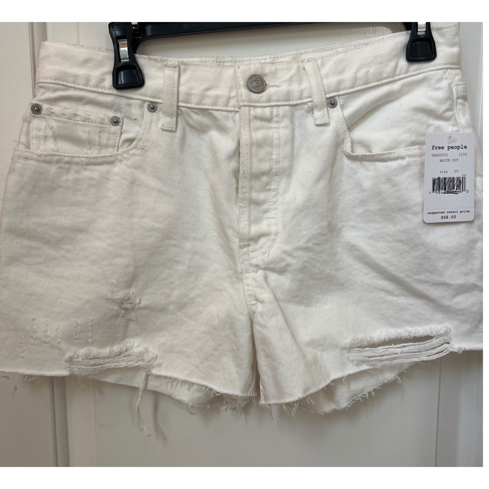 Free People White Out Distressed Denim Shorts High Rise Button Fly  29 - Picture 6 of 8